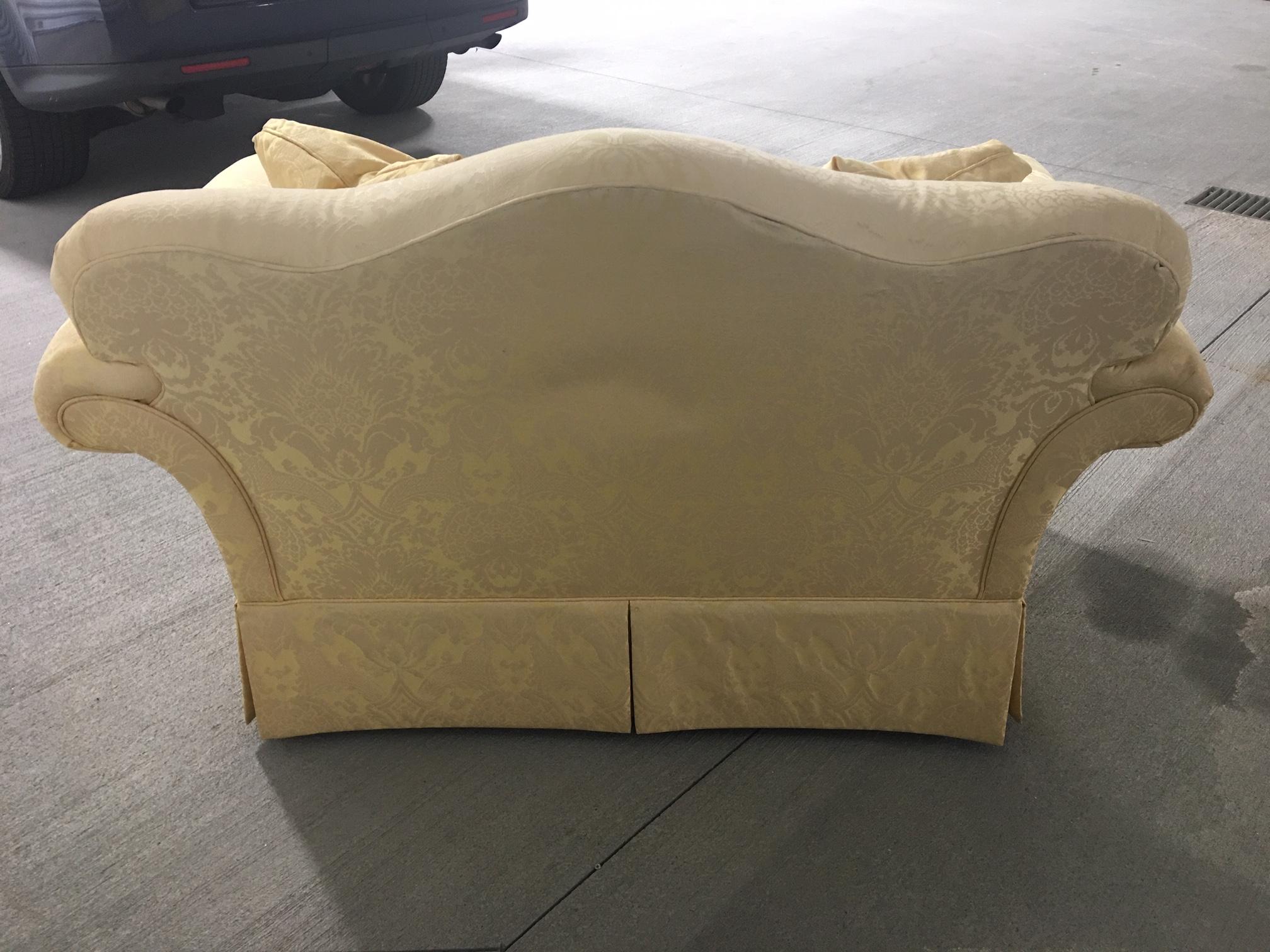 Upholstered Loveseat in a Yellow Damask Fabric, 20th Century 3