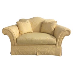 Upholstered Loveseat in a Yellow Damask Fabric, 20th Century