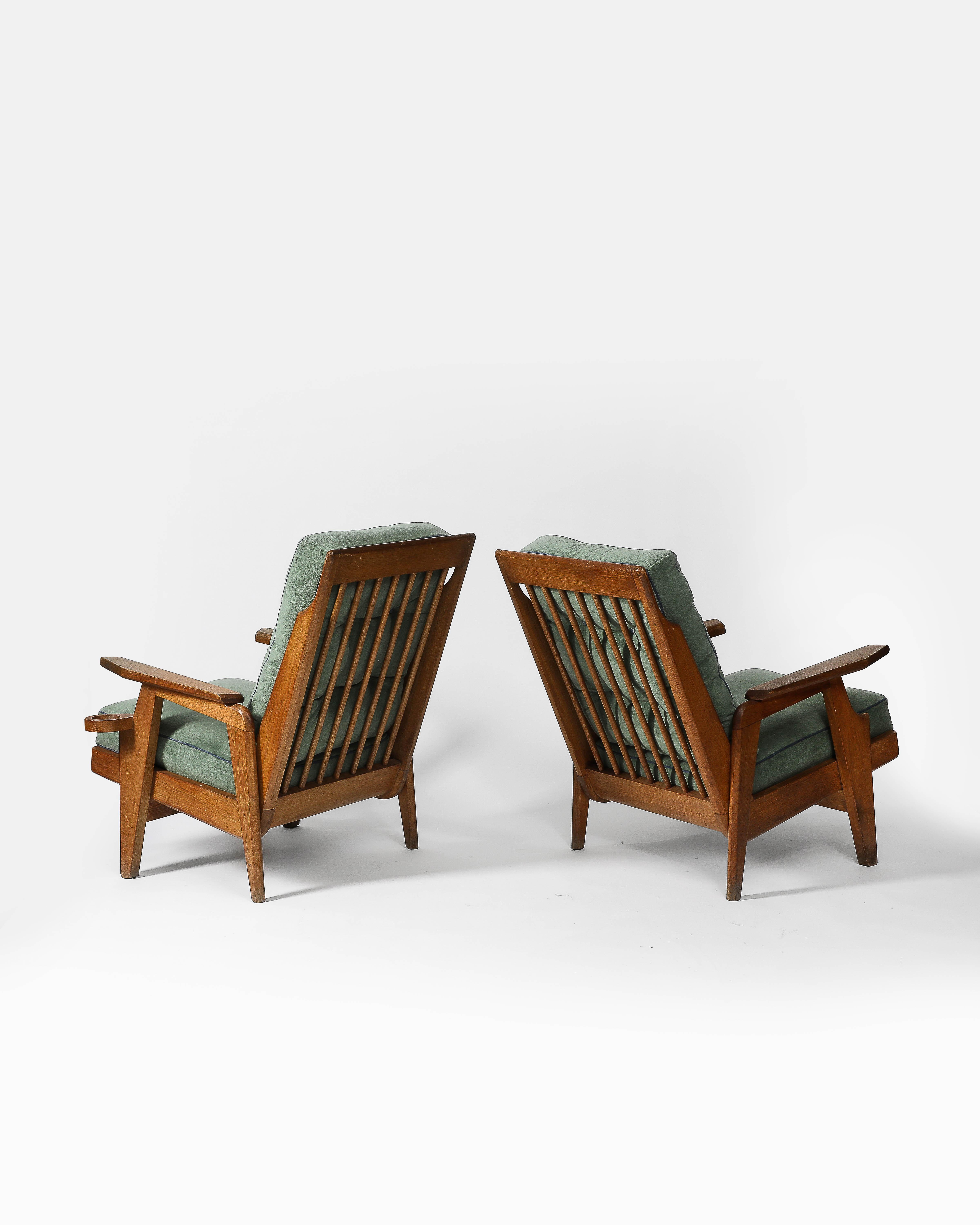 French Upholstered Mahogany Armchair by Guillerme et Chambron, France, c. 1950