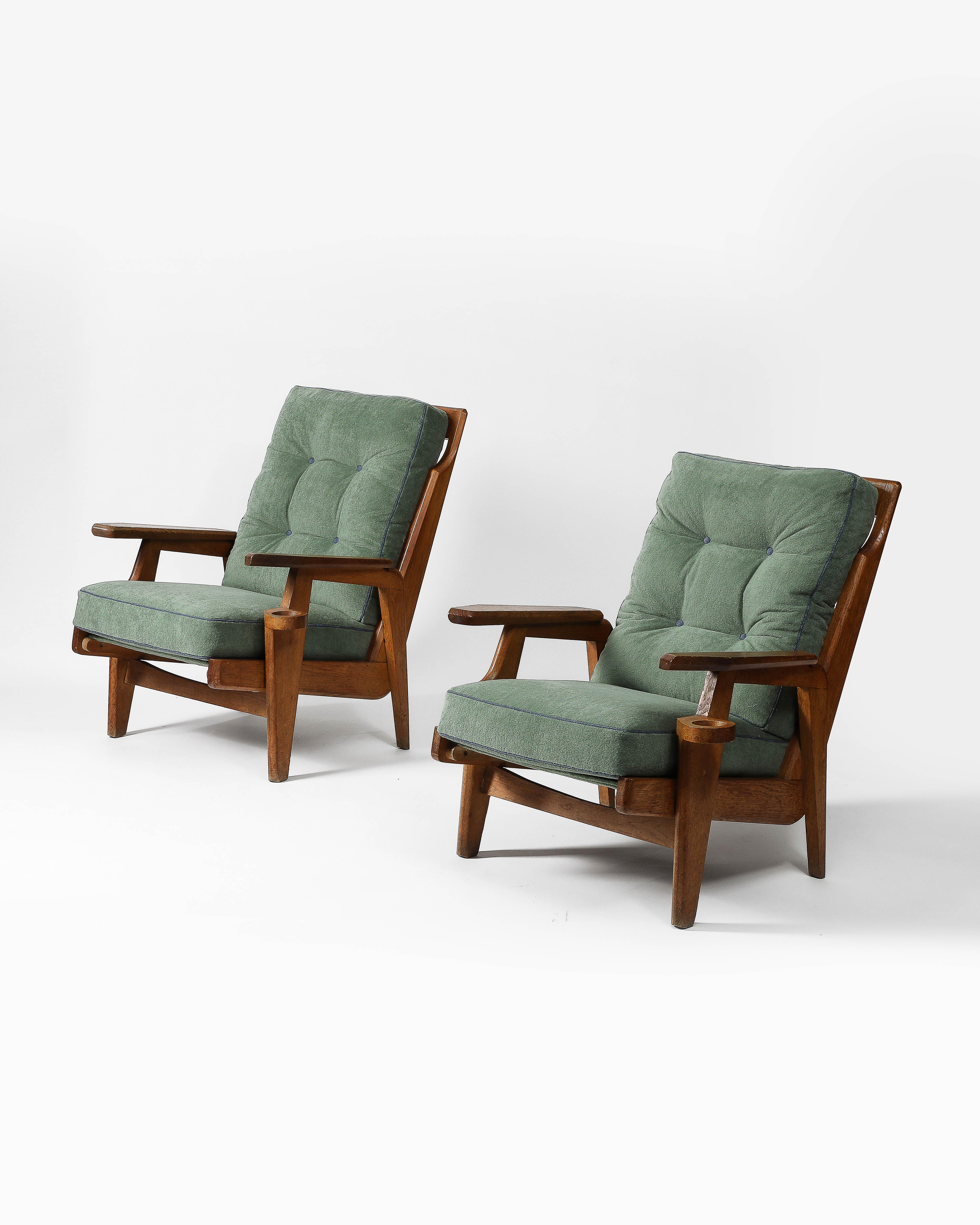 Upholstered Mahogany Armchair by Guillerme et Chambron, France, c. 1950 In Excellent Condition In New York City, NY