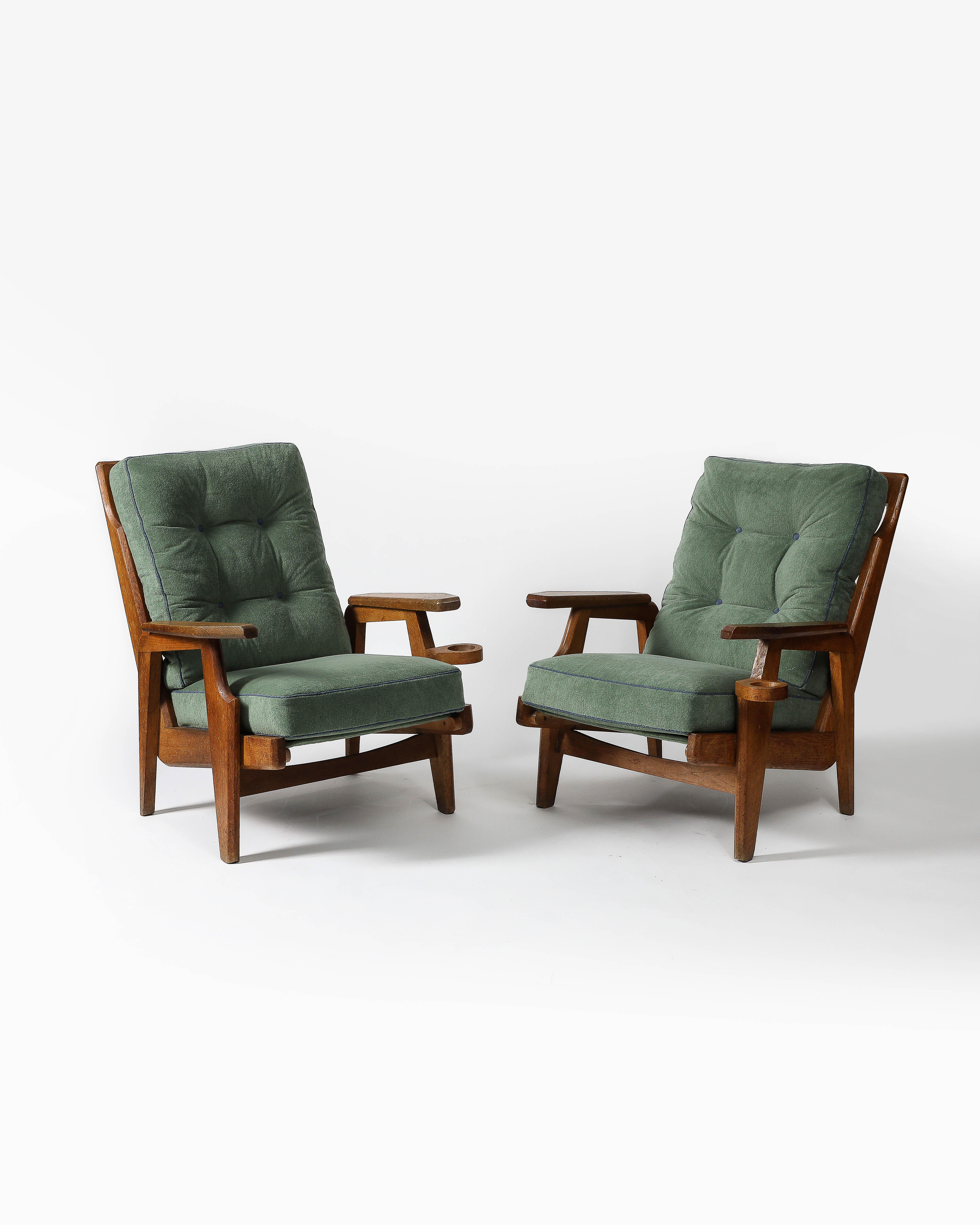 Mid-20th Century Upholstered Mahogany Armchair by Guillerme et Chambron, France, c. 1950