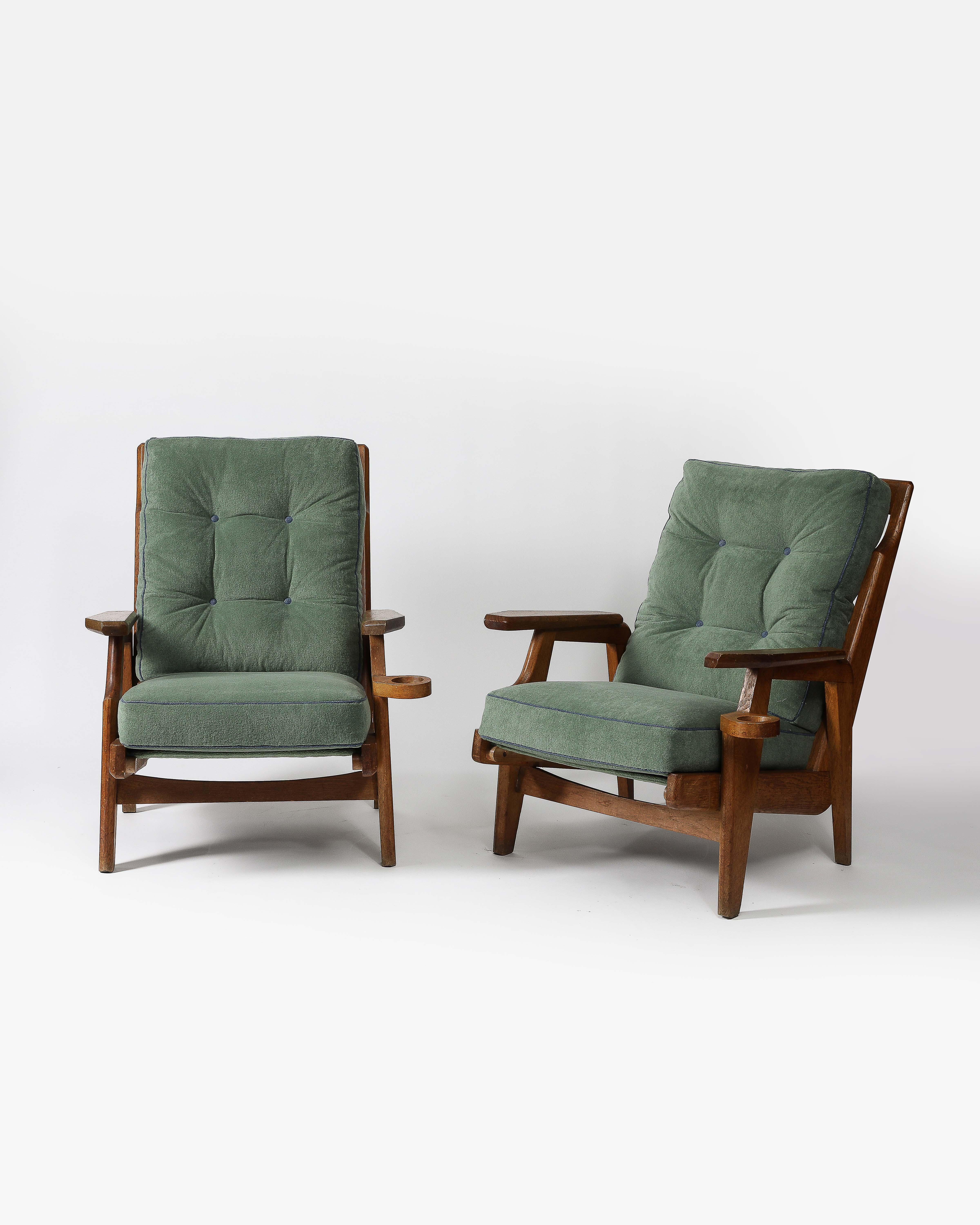 Upholstery Upholstered Mahogany Armchair by Guillerme et Chambron, France, c. 1950