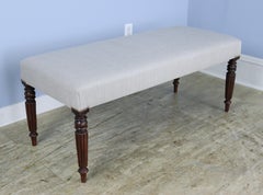 Upholstered Mahogany Bench with Fluted Legs