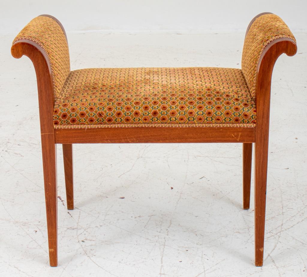 Upholstered Mahogany Bench with Roll over Arms 1