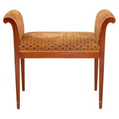 Upholstered Mahogany Bench with Roll over Arms