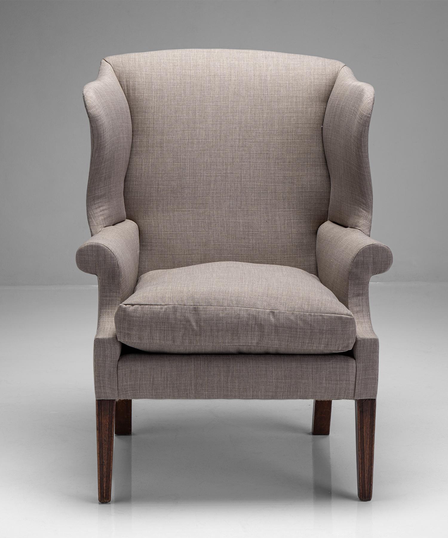 Upholstered Mahogany Wing Chair, England, Circa 1880 In Good Condition In Culver City, CA