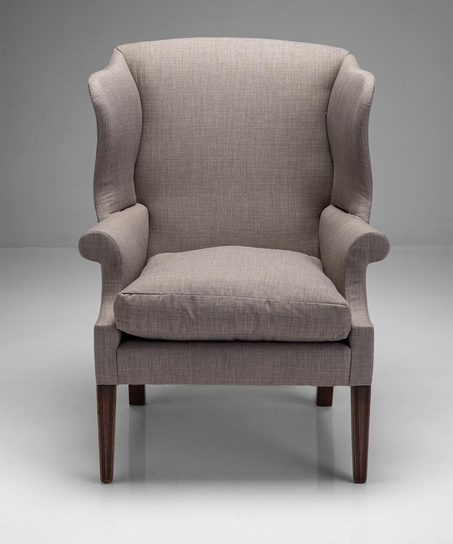 19th Century Upholstered Mahogany Wing Chair, England, Circa 1880