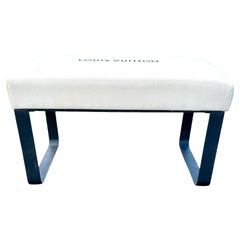 Upholstered Metal Bench with Louis Vuitton Fabric, Mid-Century Modern