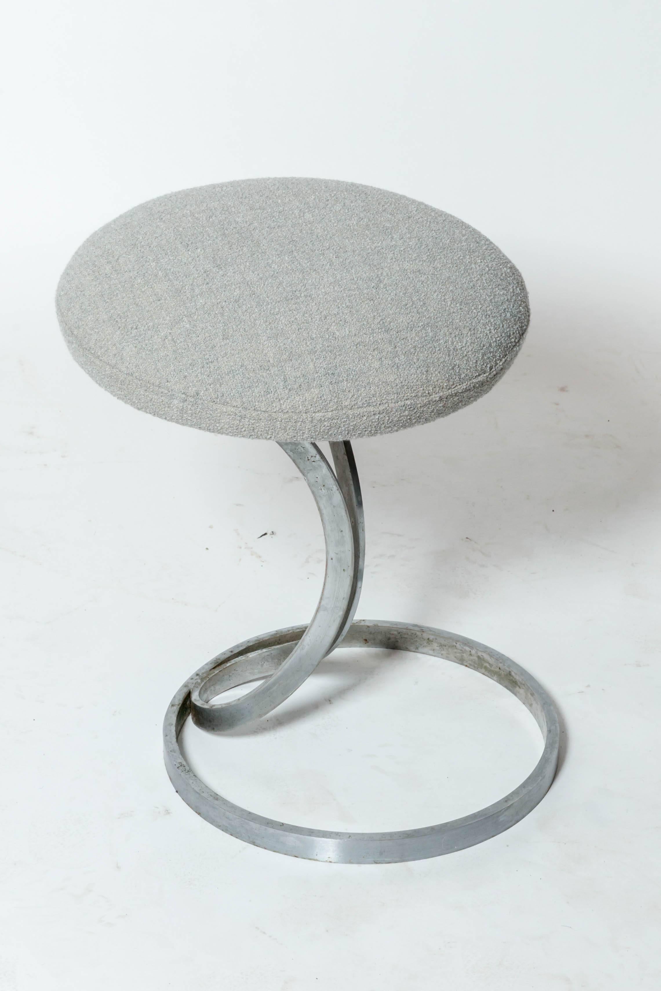 French Upholstered Metal Stool by Boris Tabacoff, France, c. 1970s For Sale