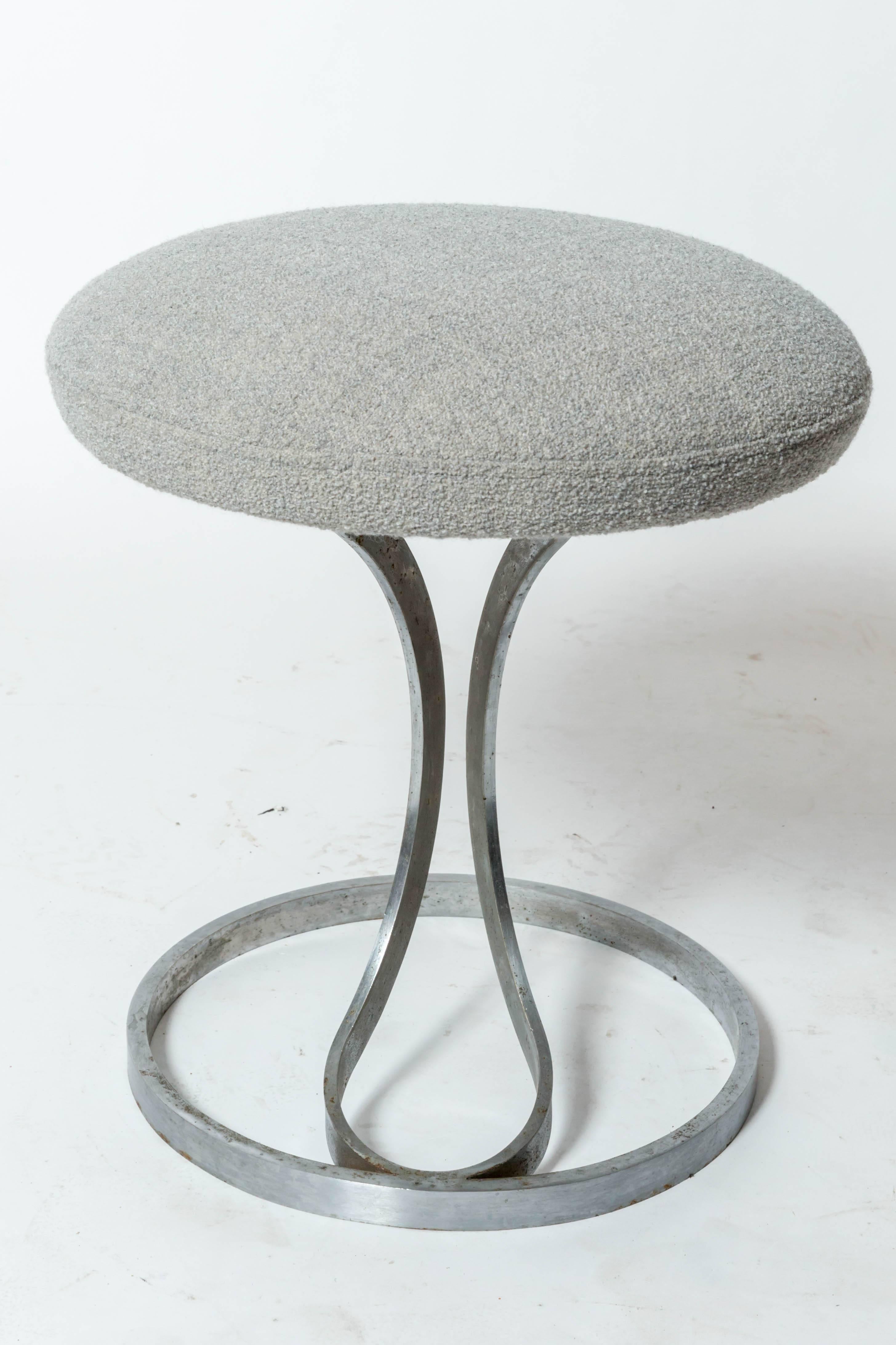 Upholstered Metal Stool by Boris Tabacoff, France, c. 1970s In Good Condition For Sale In New York City, NY