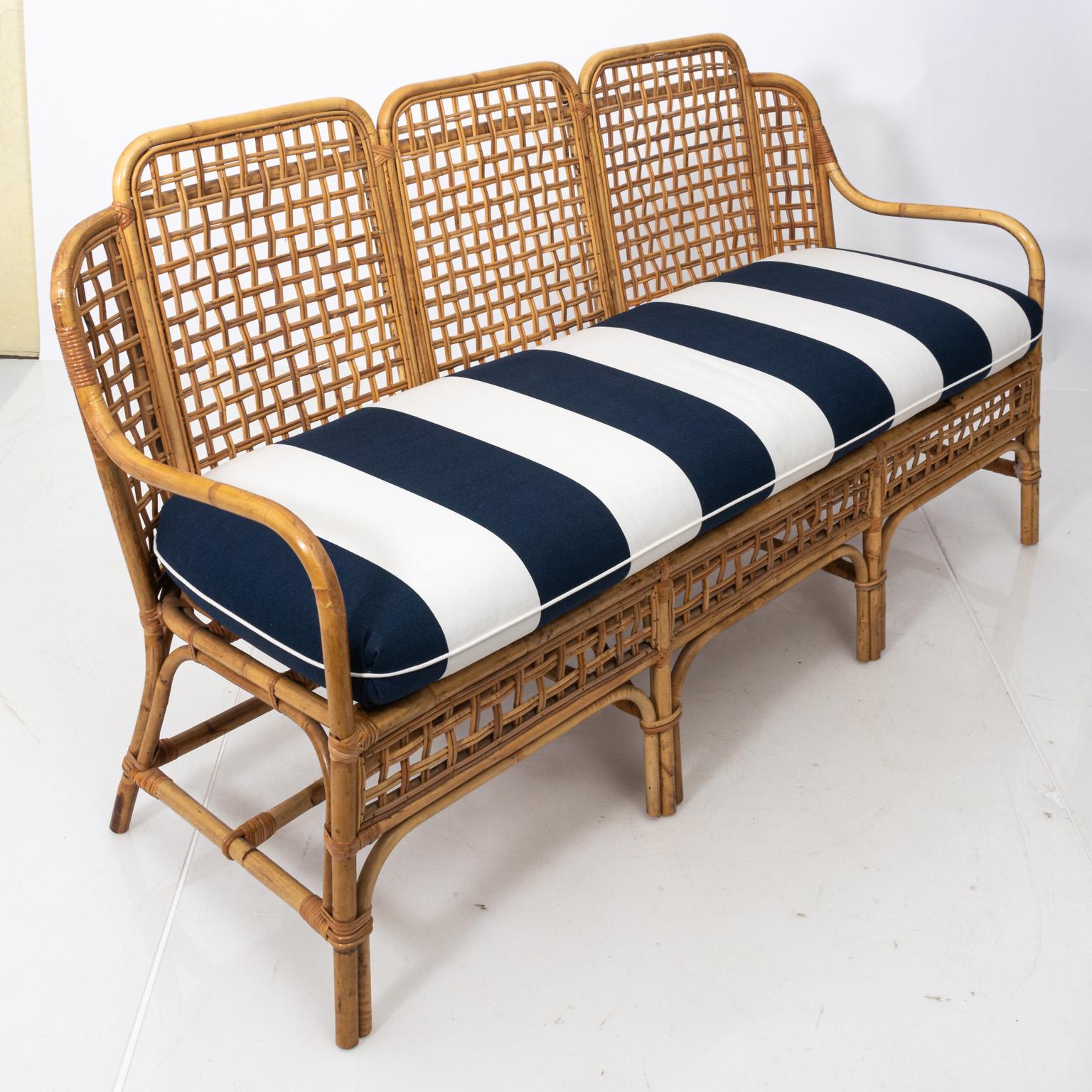Upholstered Midcentury Bamboo Settee 3