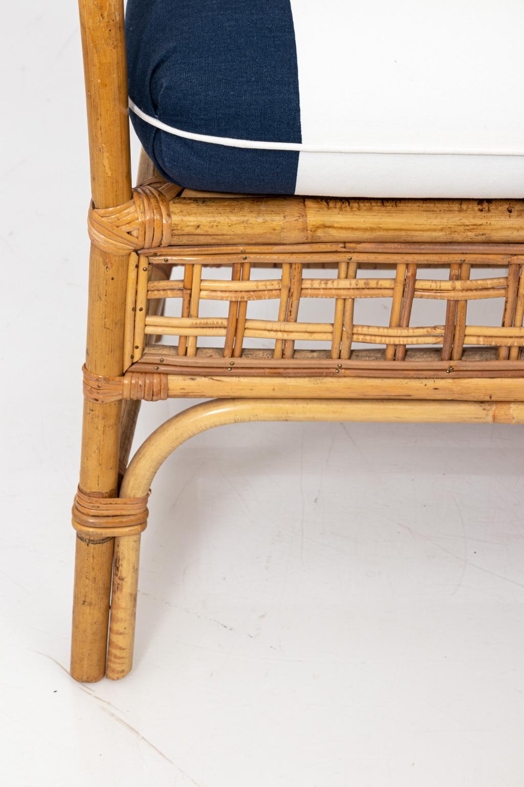 Mid-Century Modern Upholstered Midcentury Bamboo Settee