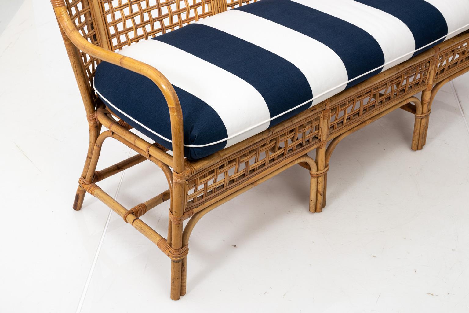 20th Century Upholstered Midcentury Bamboo Settee