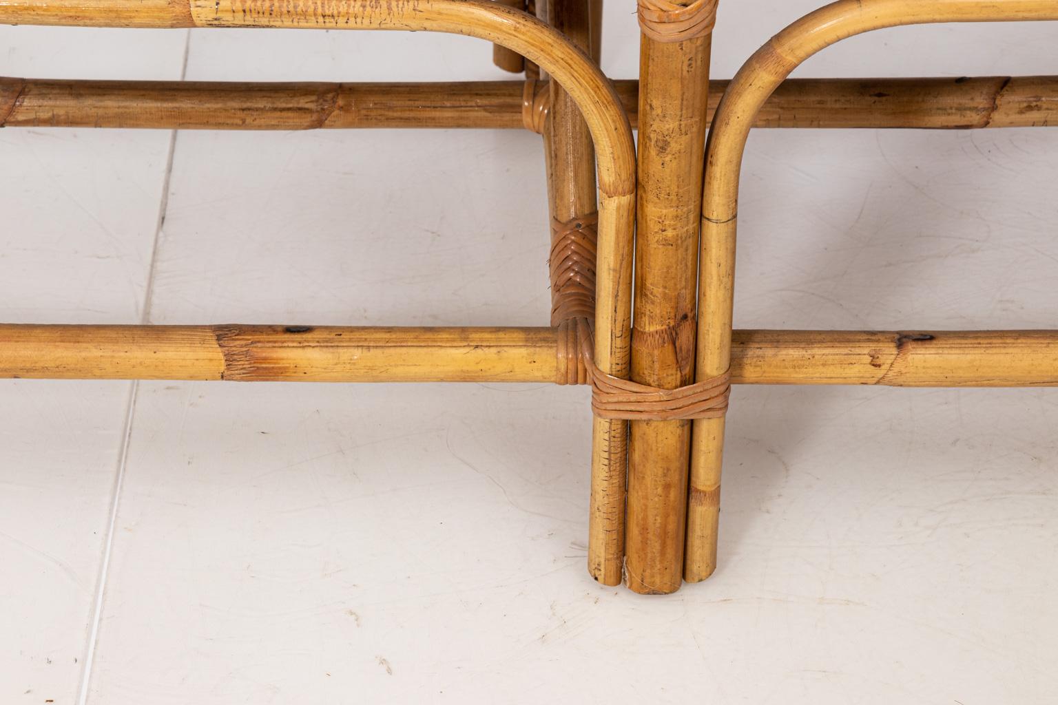 Upholstered Midcentury Bamboo Settee 2