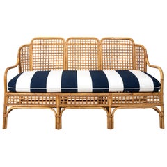 Upholstered Midcentury Bamboo Settee