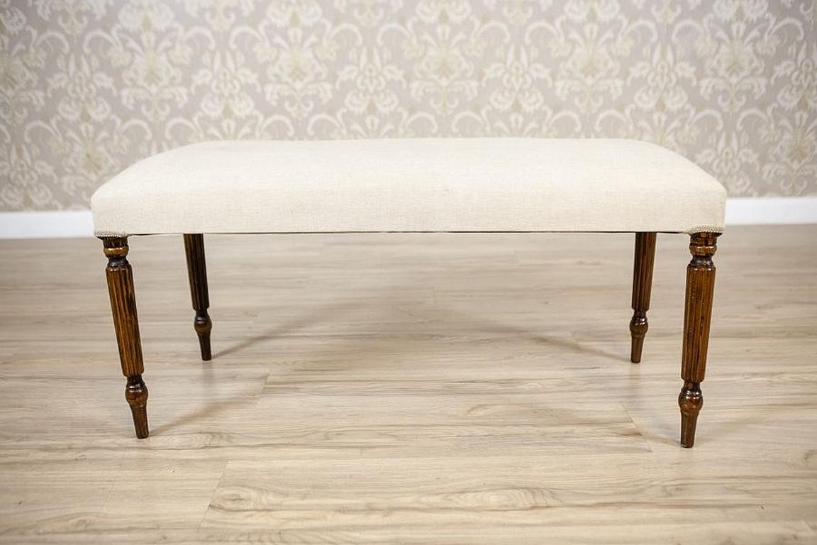 Upholstered Oak Bench from the Mid-20th Century

We present you this simple in its form piece of furniture from the mid. 20th century. The seat is soft and the rounded legs are made of oak wood. The fabric is not worn out and there are no holes.