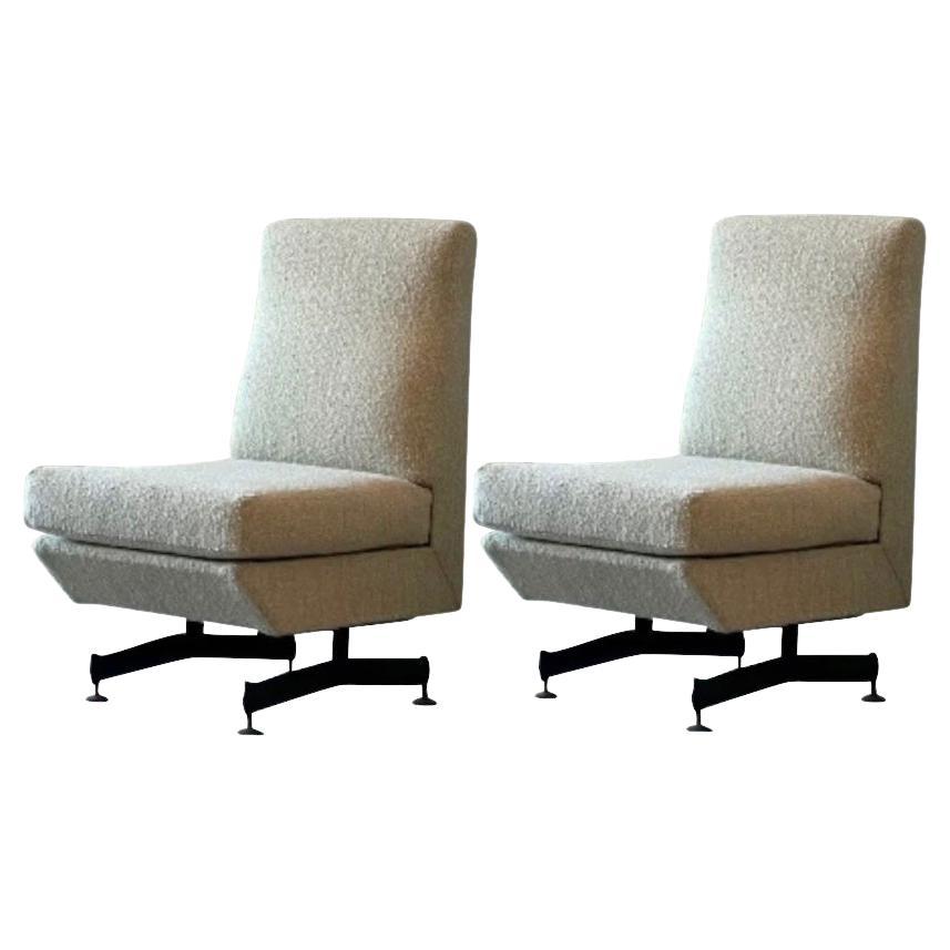 Upholstered On Iron Base, Pair Armless Side Chairs, Italy, 1960s