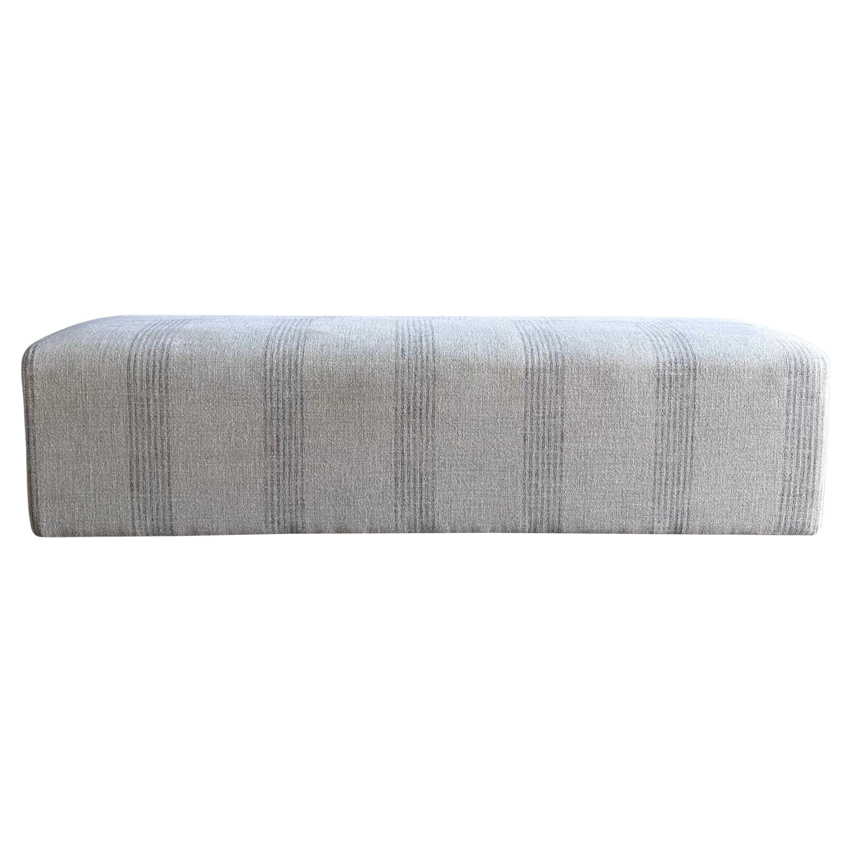 Upholstered Ottoman Bench in Stone Washed Linen with Faded Stripe