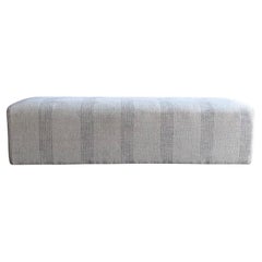 Upholstered Ottoman Bench in Stone Washed Linen with Faded Stripe