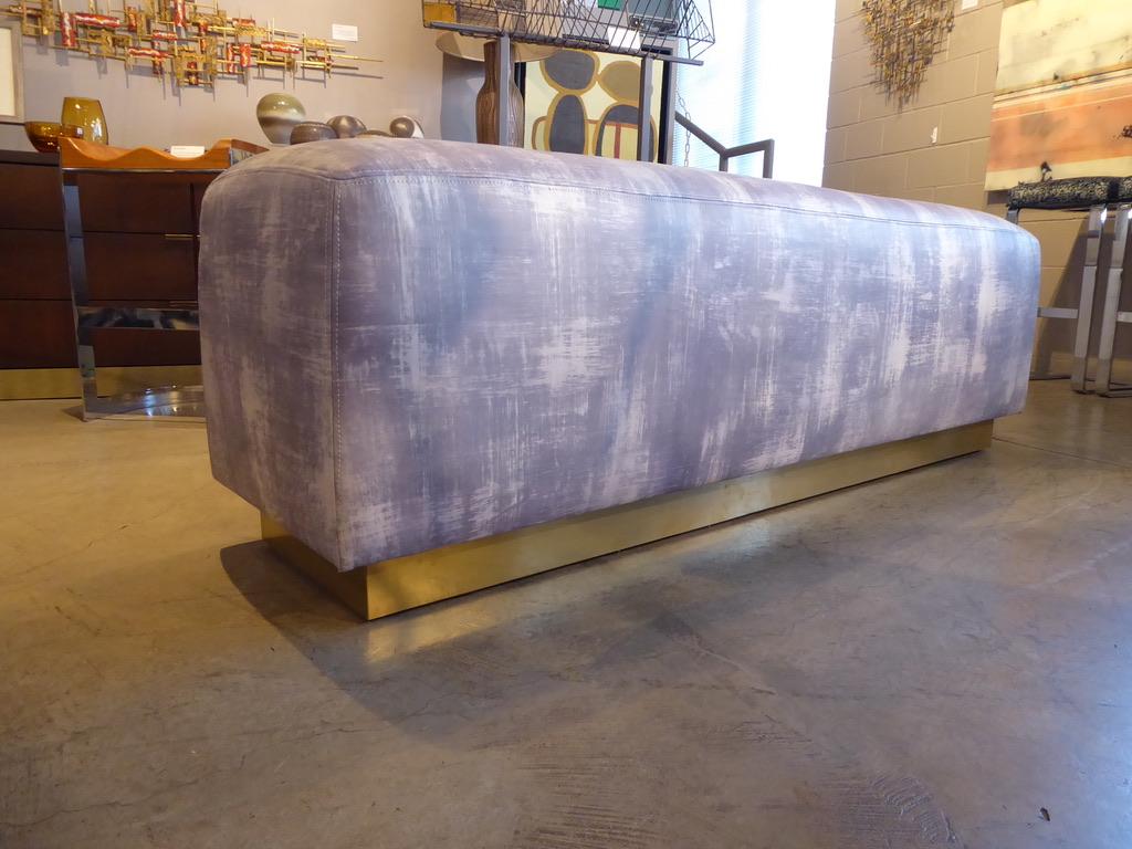 Upholstered Ottoman/Bench with Brass Base in the Style of Steve Chase For Sale 5