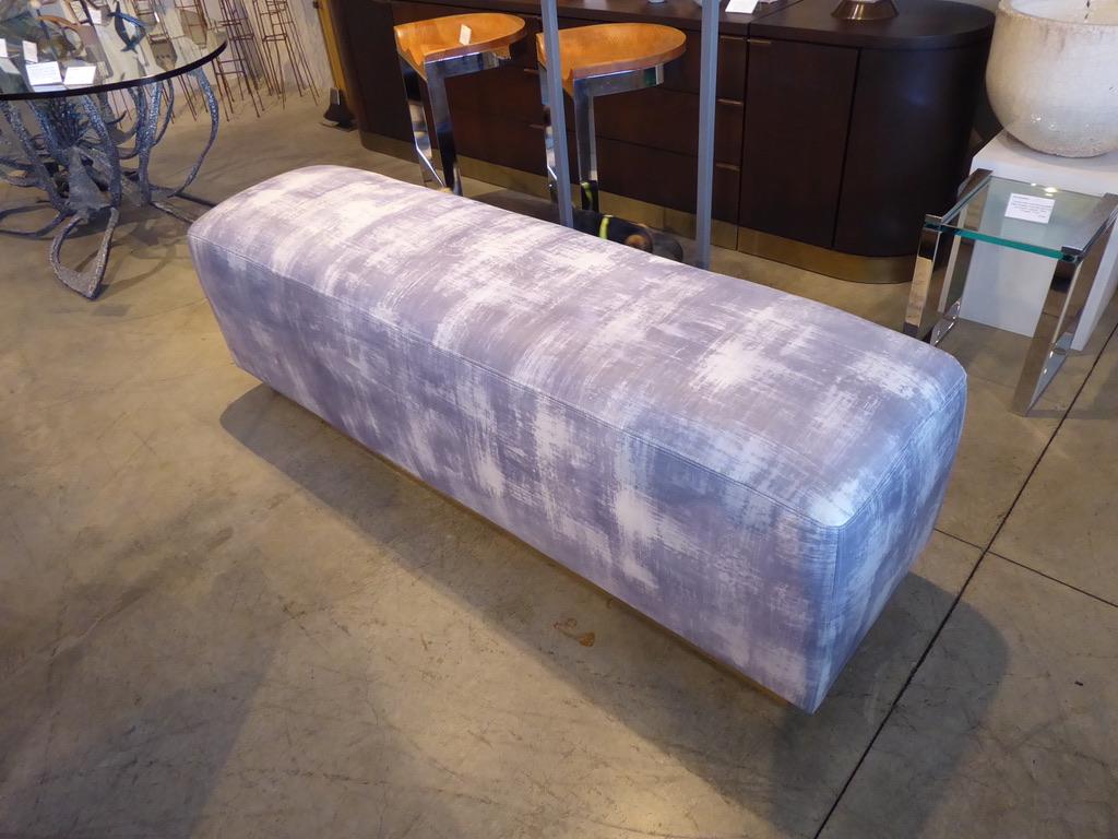 Mid-Century Modern Upholstered Ottoman/Bench with Brass Base in the Style of Steve Chase For Sale