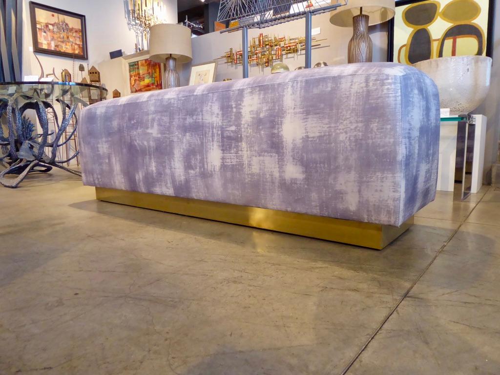 American Upholstered Ottoman/Bench with Brass Base in the Style of Steve Chase For Sale