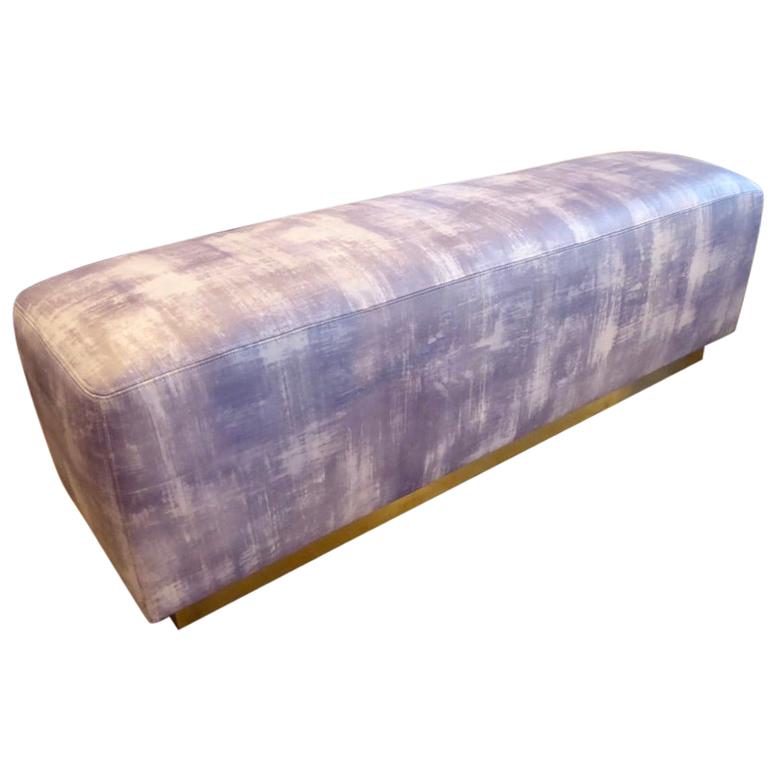 Upholstered Ottoman/Bench with Brass Base in the Style of Steve Chase For Sale