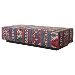 Upholstered Ottoman in a Late 19th Century Turkish Kilim