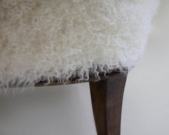 Upholstered Ottoman to Match Club Chair Shown in White Faux Skin and Wood Legs