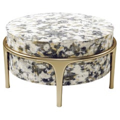Upholstered Ottoman with Bronze-Patina Brass Details by R&Y Augousti