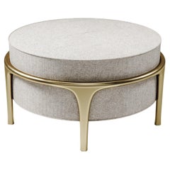 Upholstered Ottoman with Bronze-Patina Brass Details by R&Y Augousti