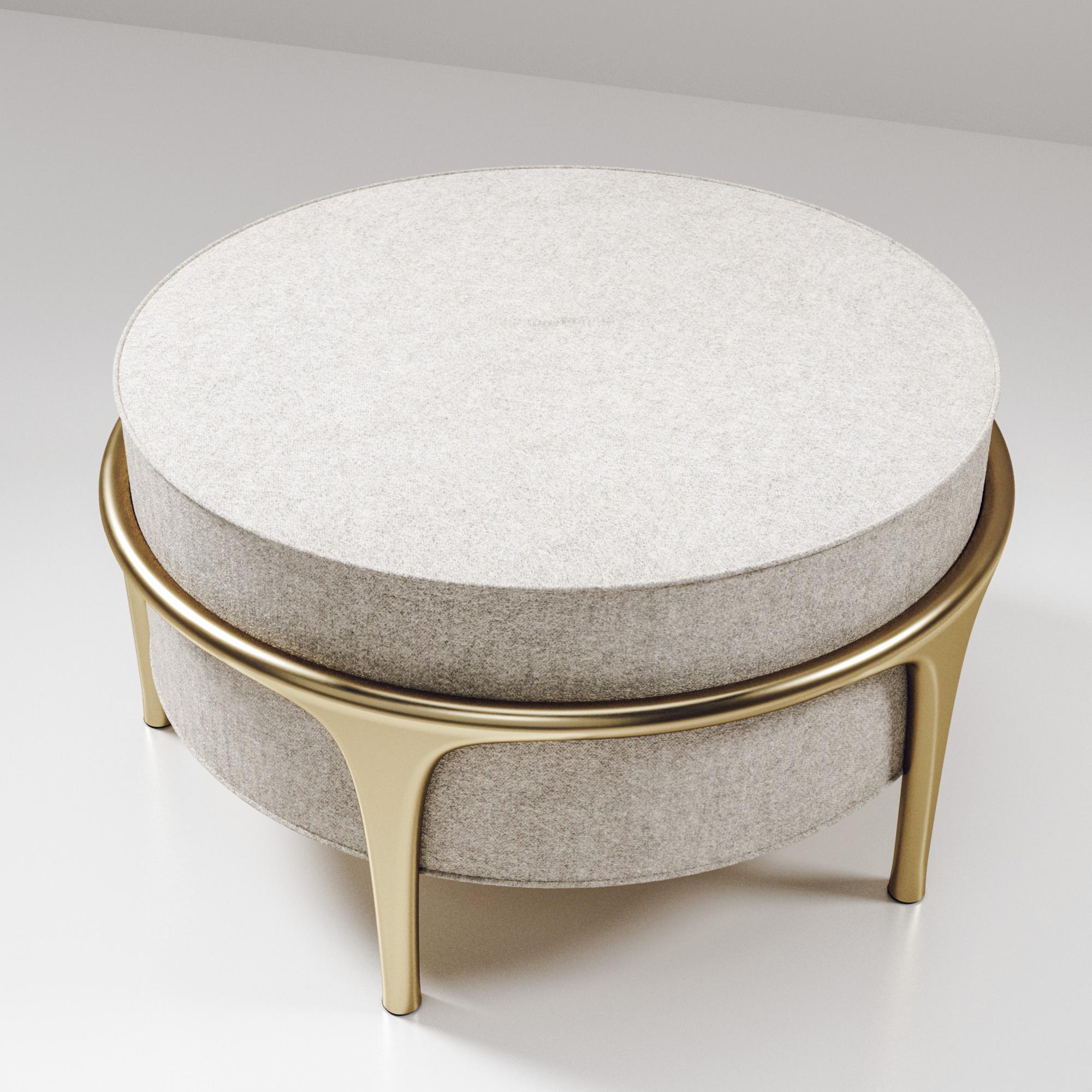 Art Deco Upholstered Ottoman with Bronze-Patina Brass Details by R&Y Augousti For Sale