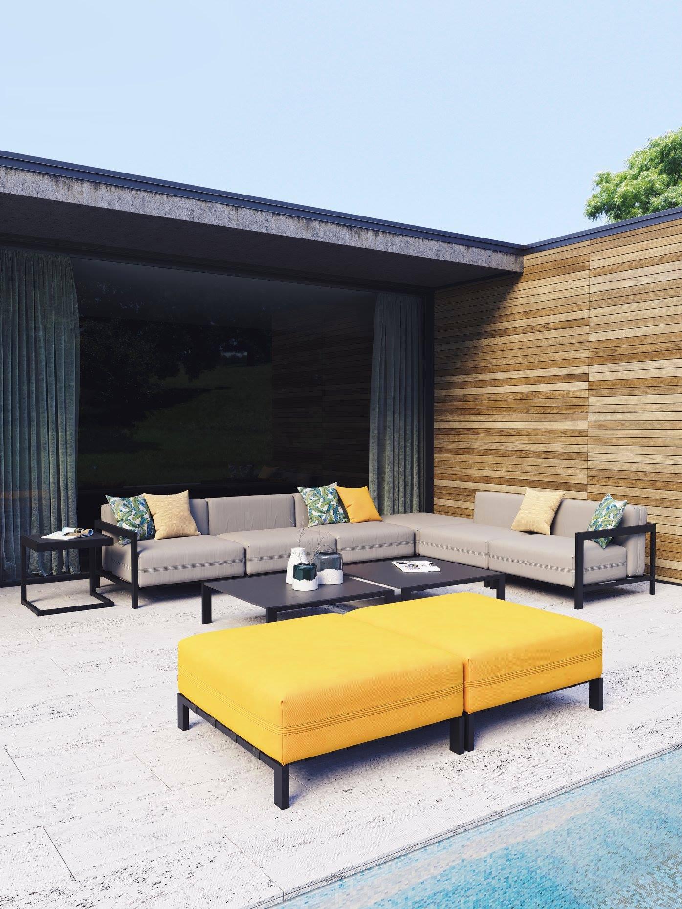 Upholstered Outdoor Sectional in Micro-Textured Stainless Steel Structure 10