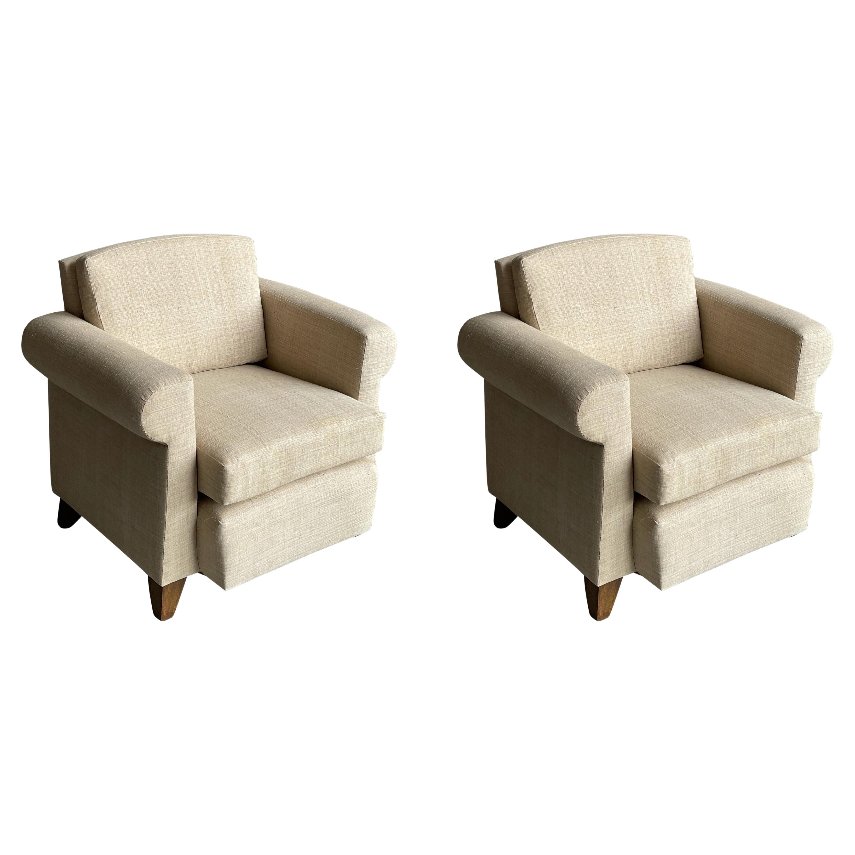 Upholstered Pair Club Chairs in Style of Adnet, France, 1940s