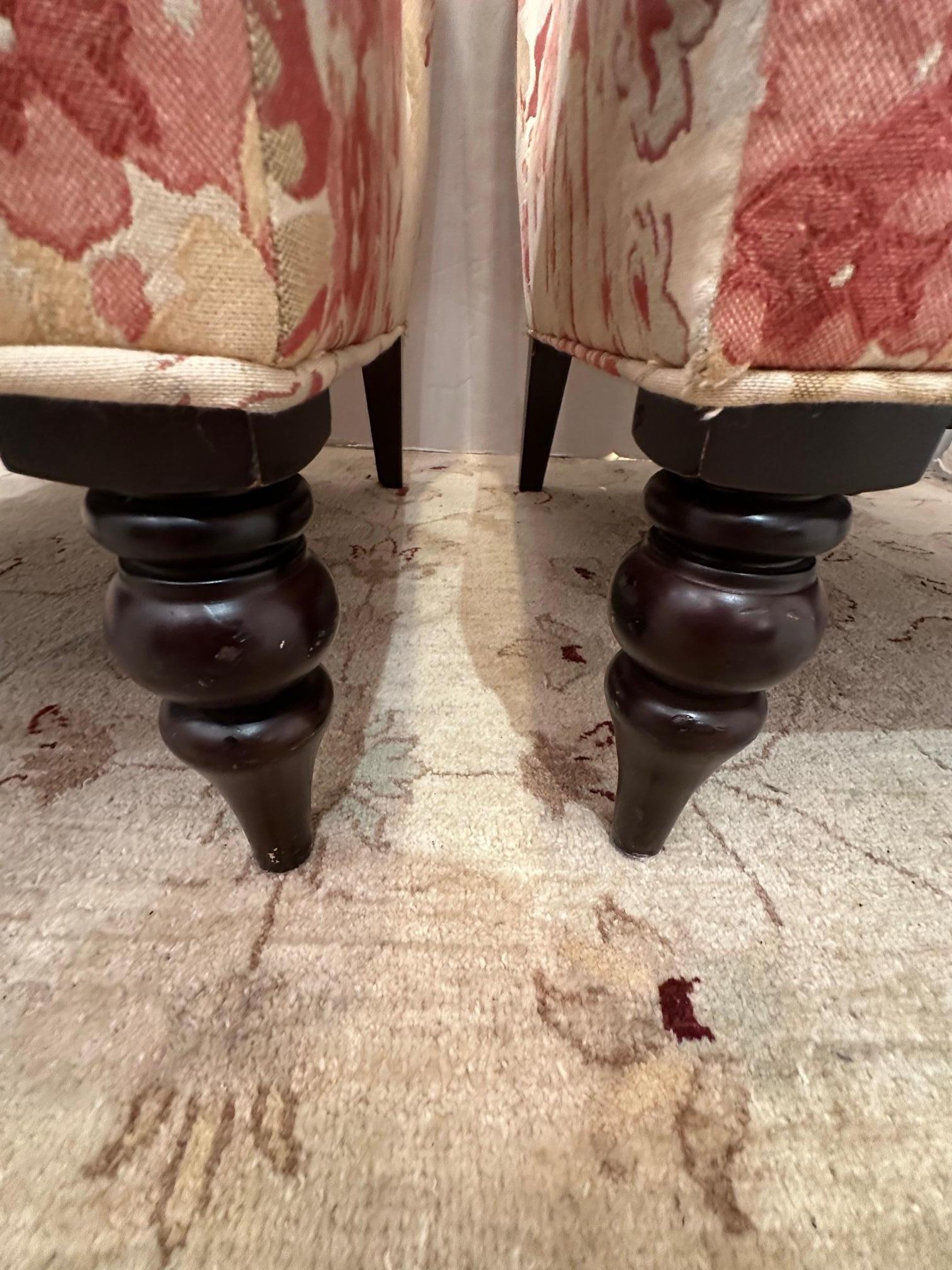 Upholstered Pair of Armless Slipper Chairs with Mahogany Feet 3
