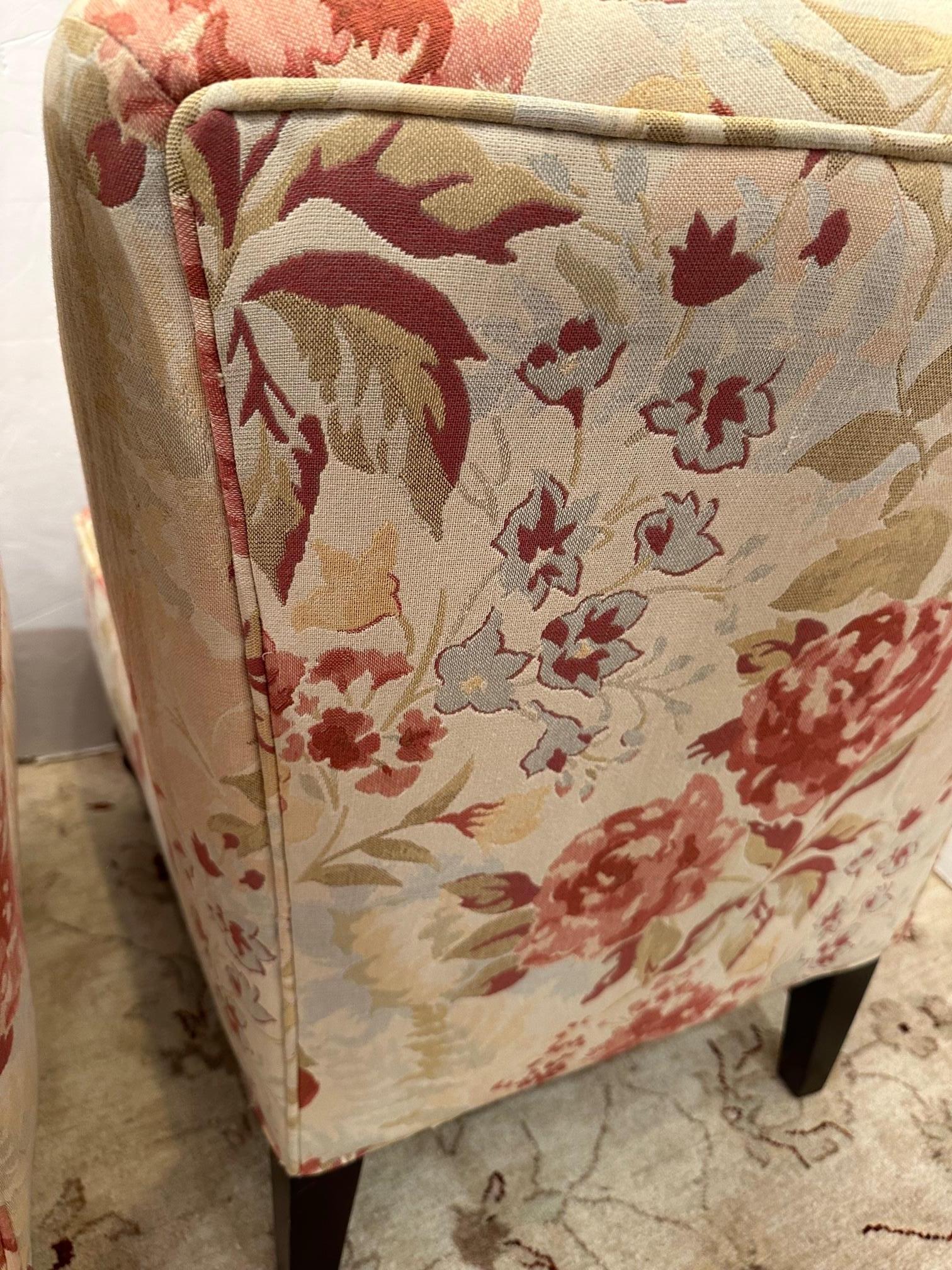 Upholstered Pair of Armless Slipper Chairs with Mahogany Feet In Good Condition In Hopewell, NJ