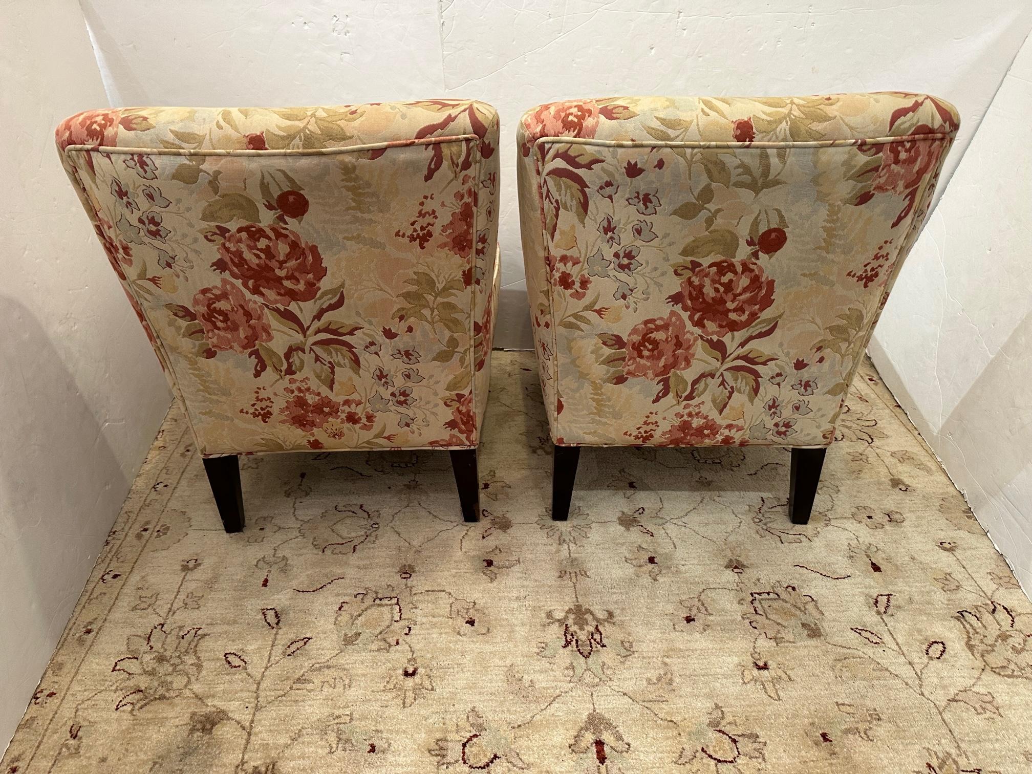 Upholstered Pair of Armless Slipper Chairs with Mahogany Feet 2