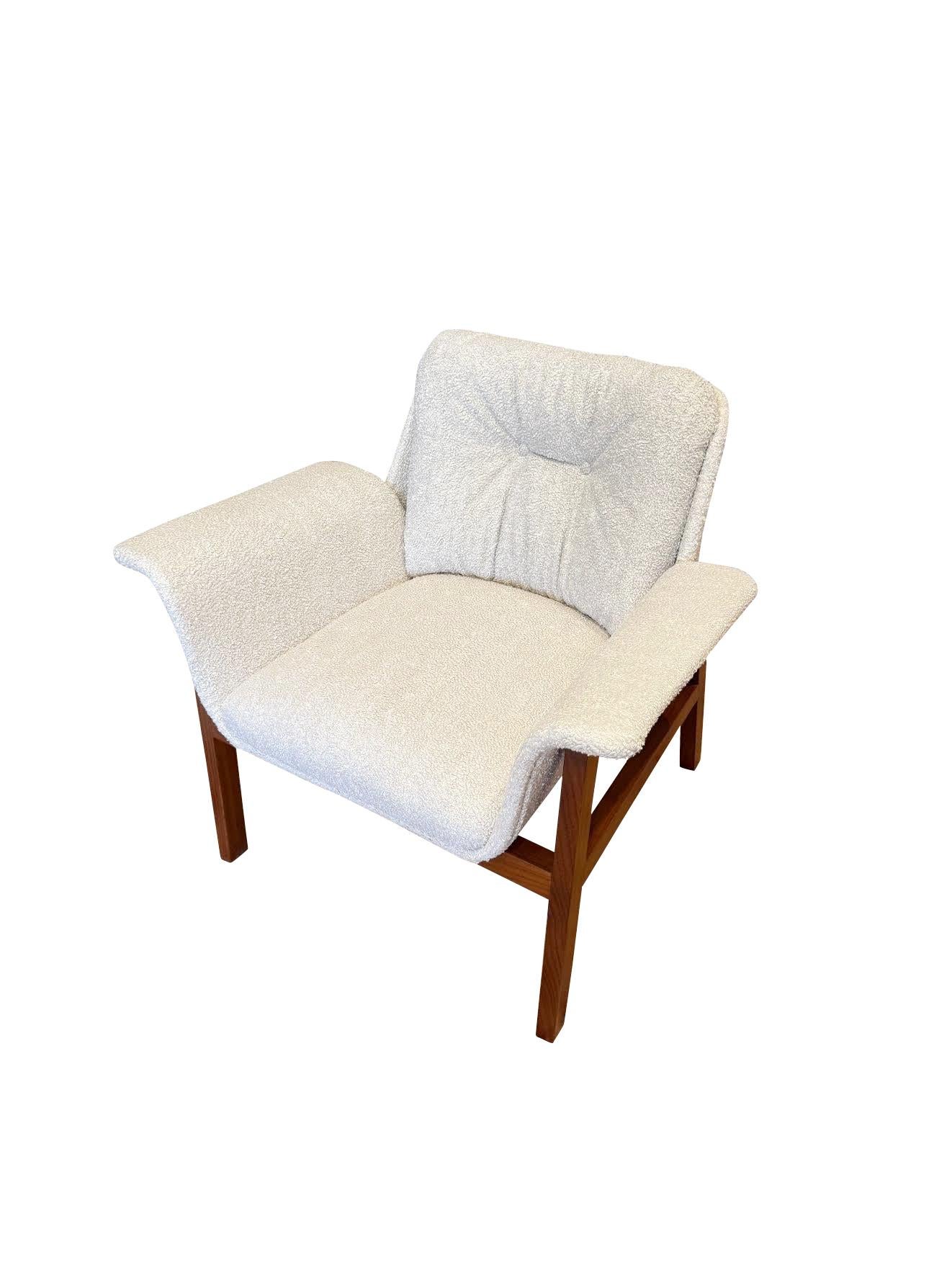 Italian Upholstered Pair Of Club Chairs With Wooden Legs, Italy, Mid Century For Sale