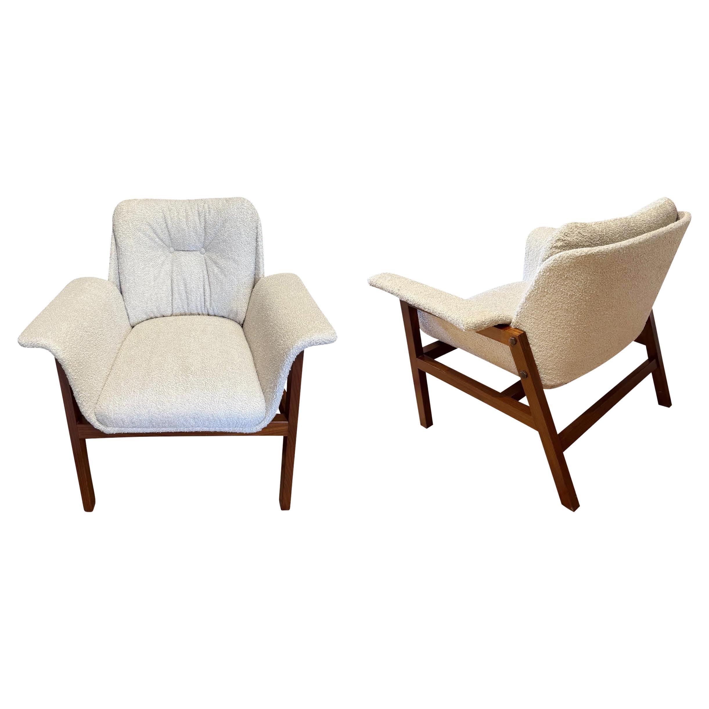 Upholstered Pair Of Club Chairs With Wooden Legs, Italy, Mid Century