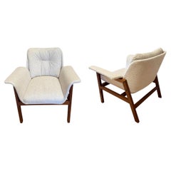 Upholstered Pair Of Club Chairs With Wooden Legs, Italy, Mid Century