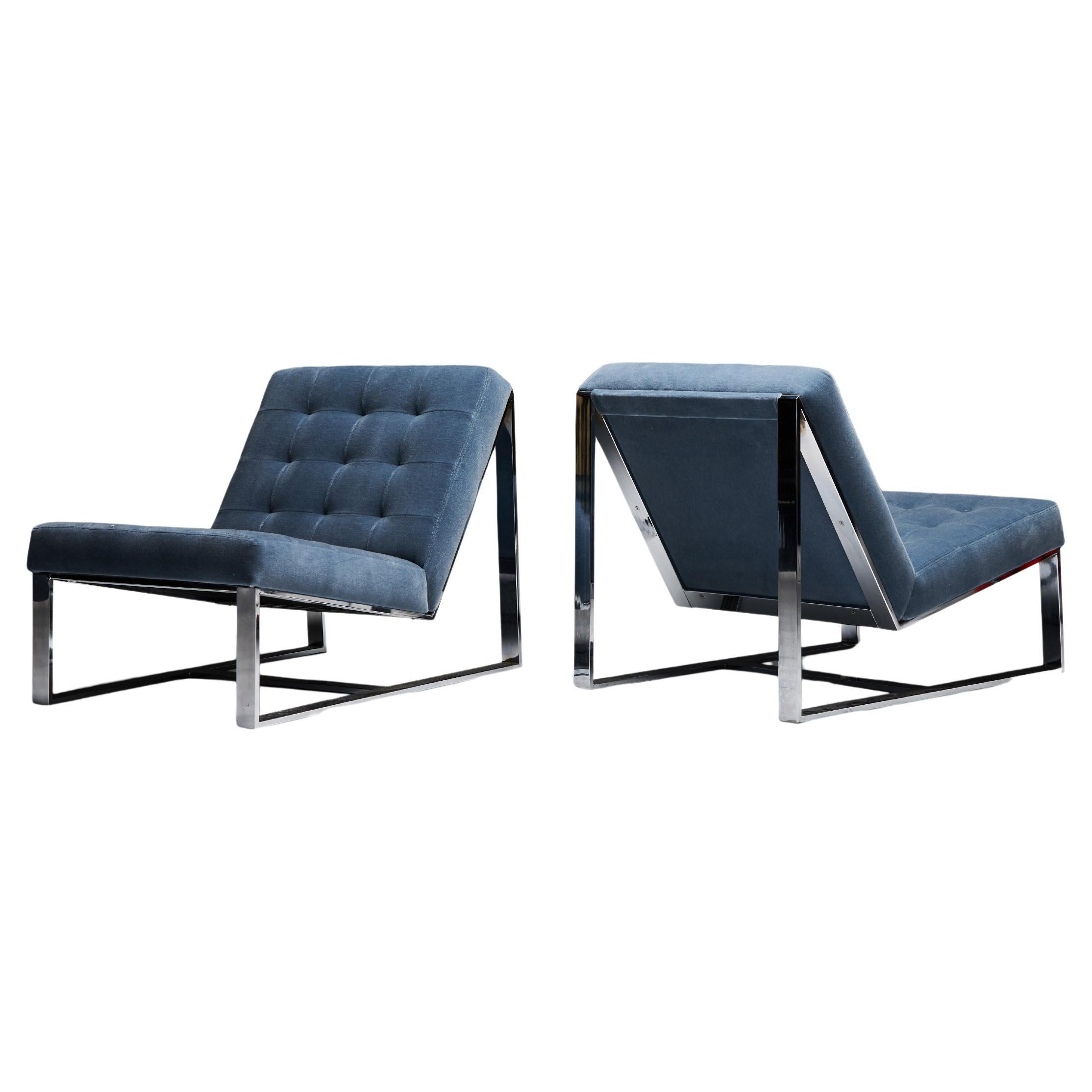 Upholstered Pair of Lounge Chairs by Milo Baughman for Thayer Coggin, c. 1970 For Sale