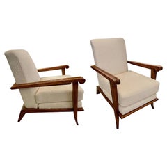 Upholstered Pair of Side Chairs by Roger Landault, France, Midcentury