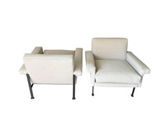 Upholstered Pair Of Tubular Metal Frame Side Chairs, Italy, Mid Century