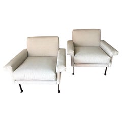 Upholstered Pair Of Tubular Metal Frame Side Chairs, Italy, Mid Century