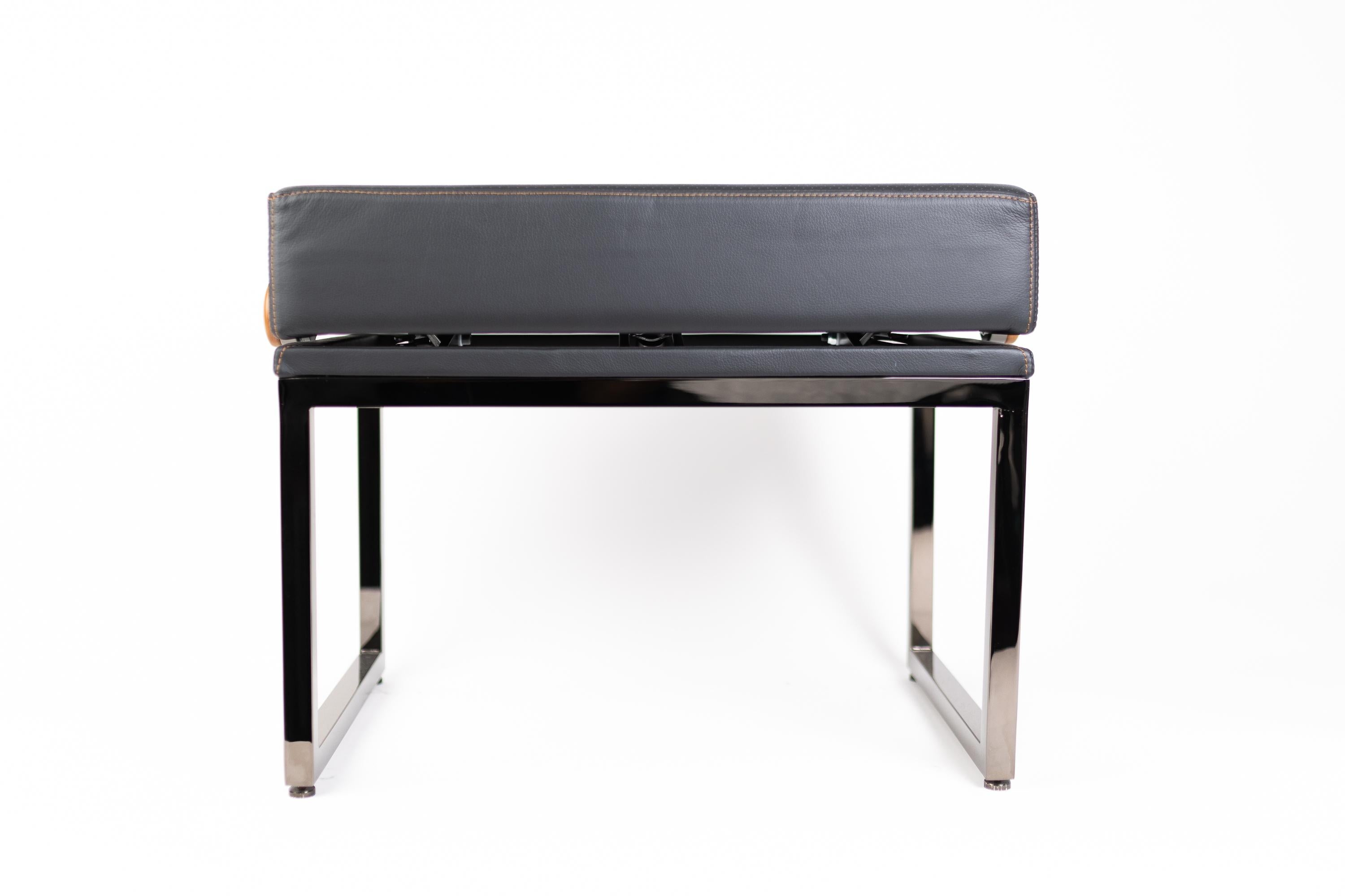 European Upholstered Piano Bench Plated in black Nickel, Height Adjustable Piano Stool For Sale
