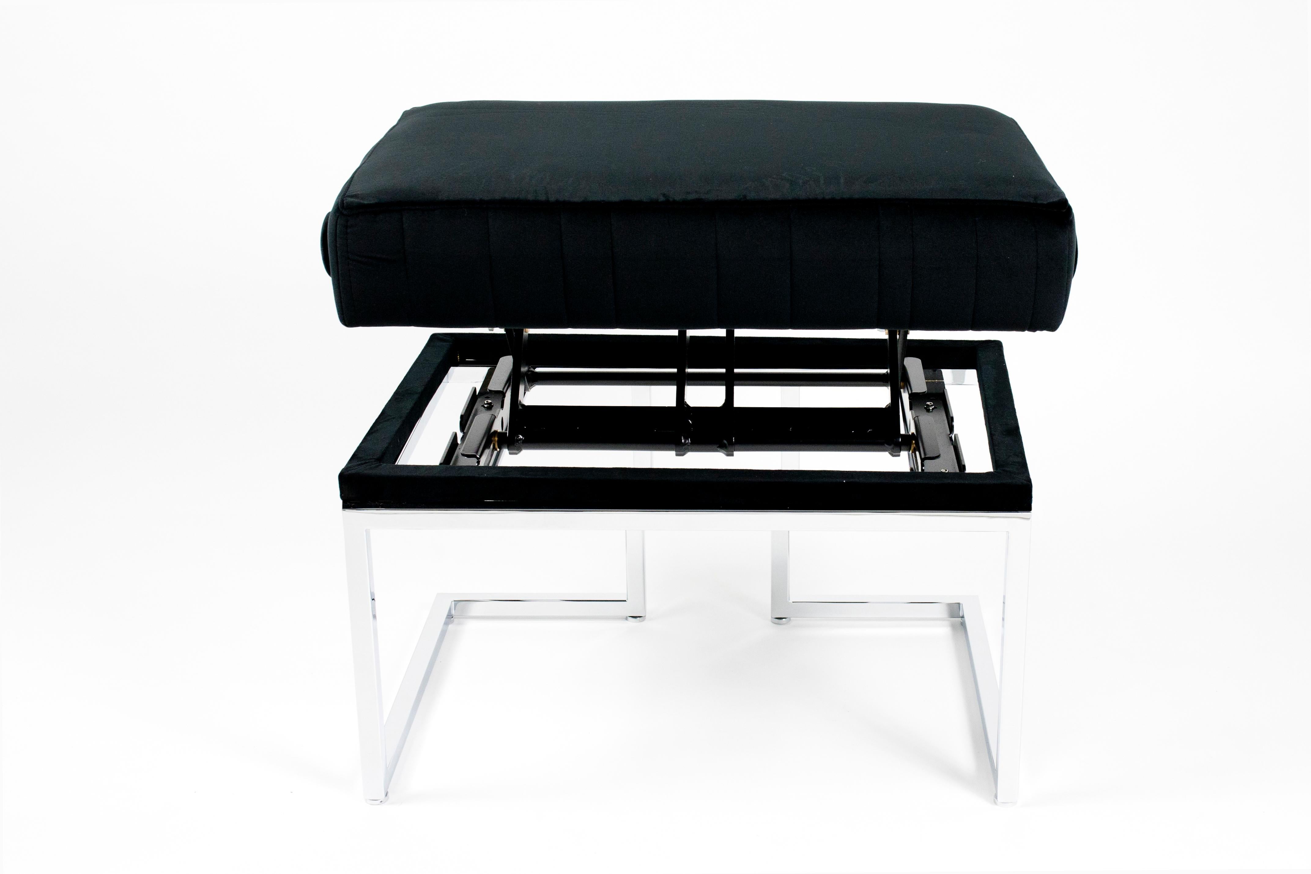 Luka Piano Bench is a a versatile piece to accompany your piano and also to use as a vanity stool. Design your own Piano stool by choosing between several velvet colors, leather or eco-leather  and chrome, black nickel or gold plating for the legs