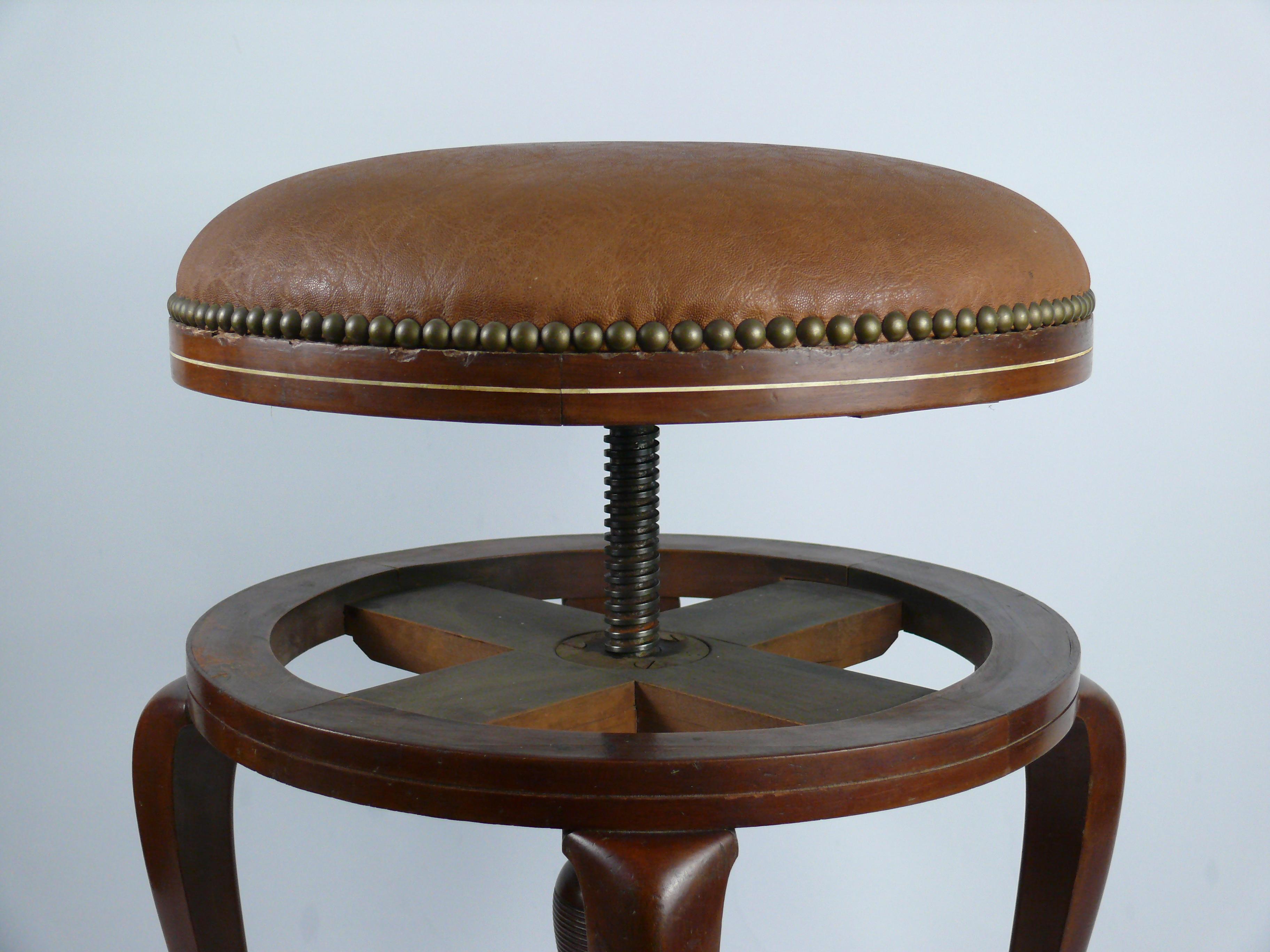 Woodwork Upholstered Piano Stool / Swivel Stool, Chippendale Style