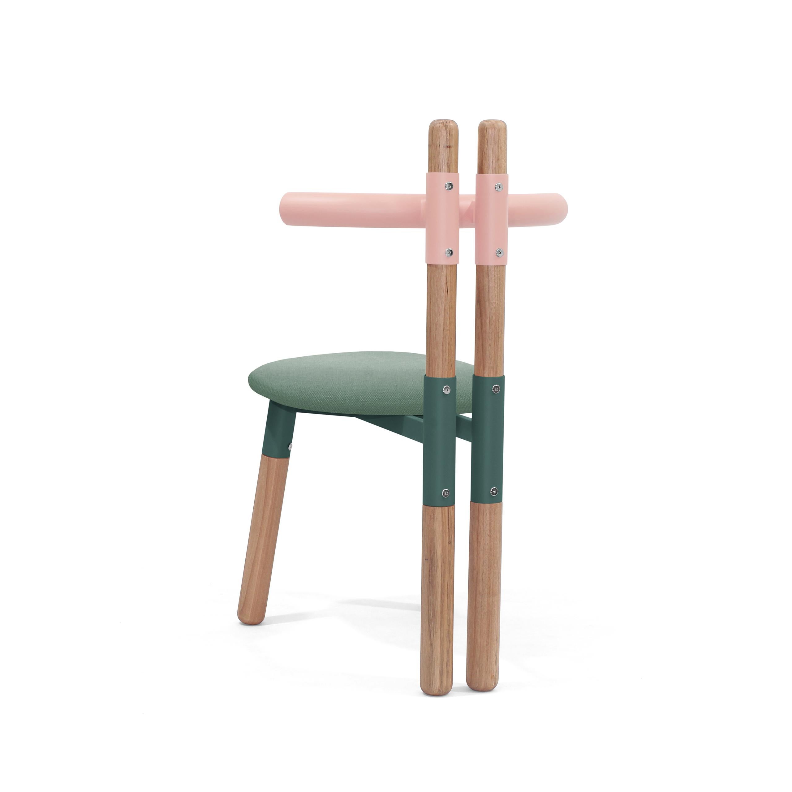 Turned Upholstered PK12 Chair, Bicolor Steel Structure and Wood Legs by Paulo Kobylka For Sale