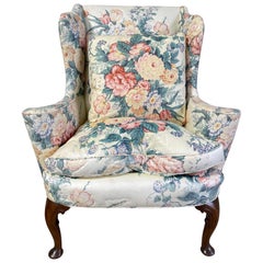 Used Upholstered Queen Anne Style Wingback Chair with Pad Feet, 20th Century