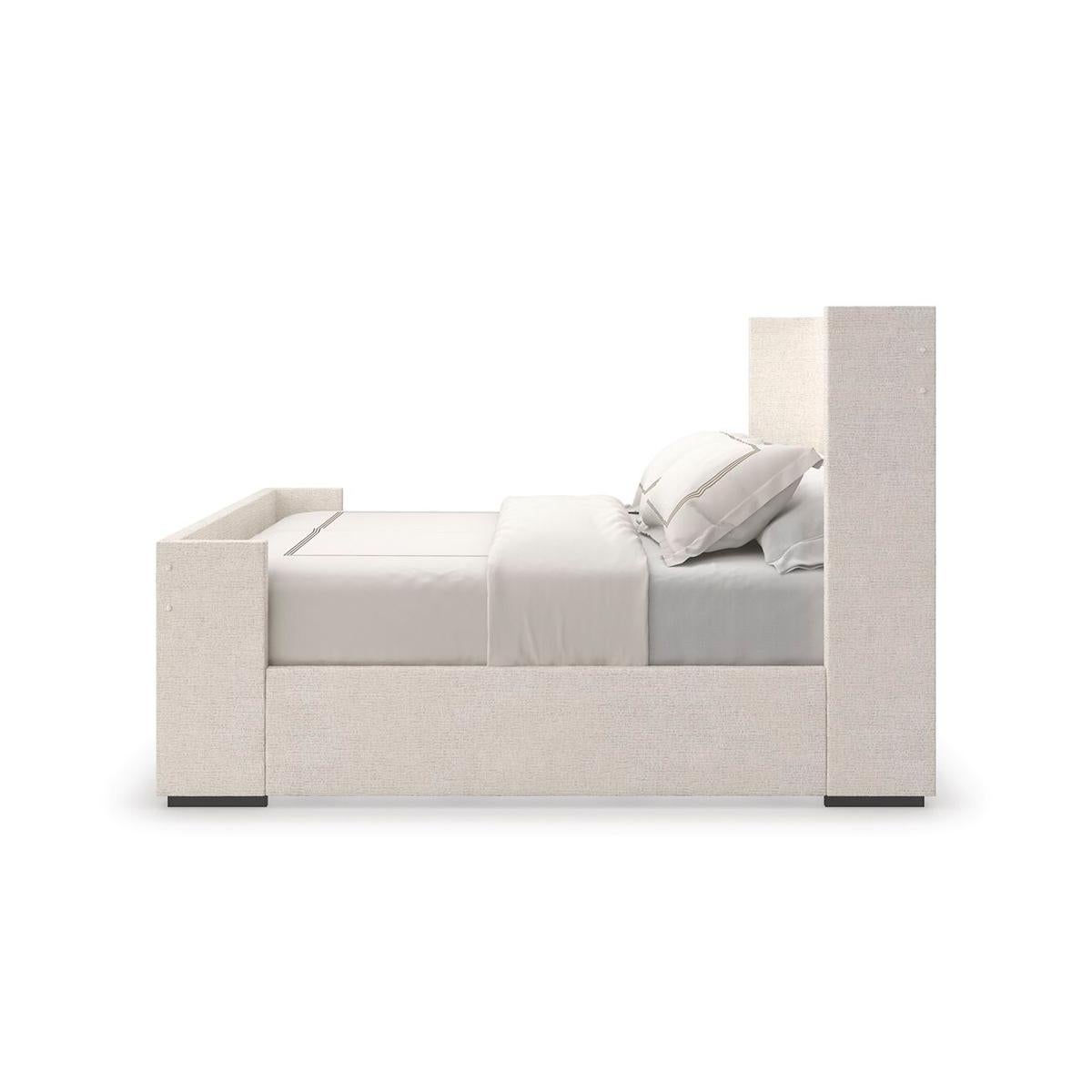 Asian Upholstered Queen Size Minimalist Bed For Sale